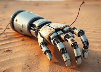 Utržená ruka robota ležící v poušti